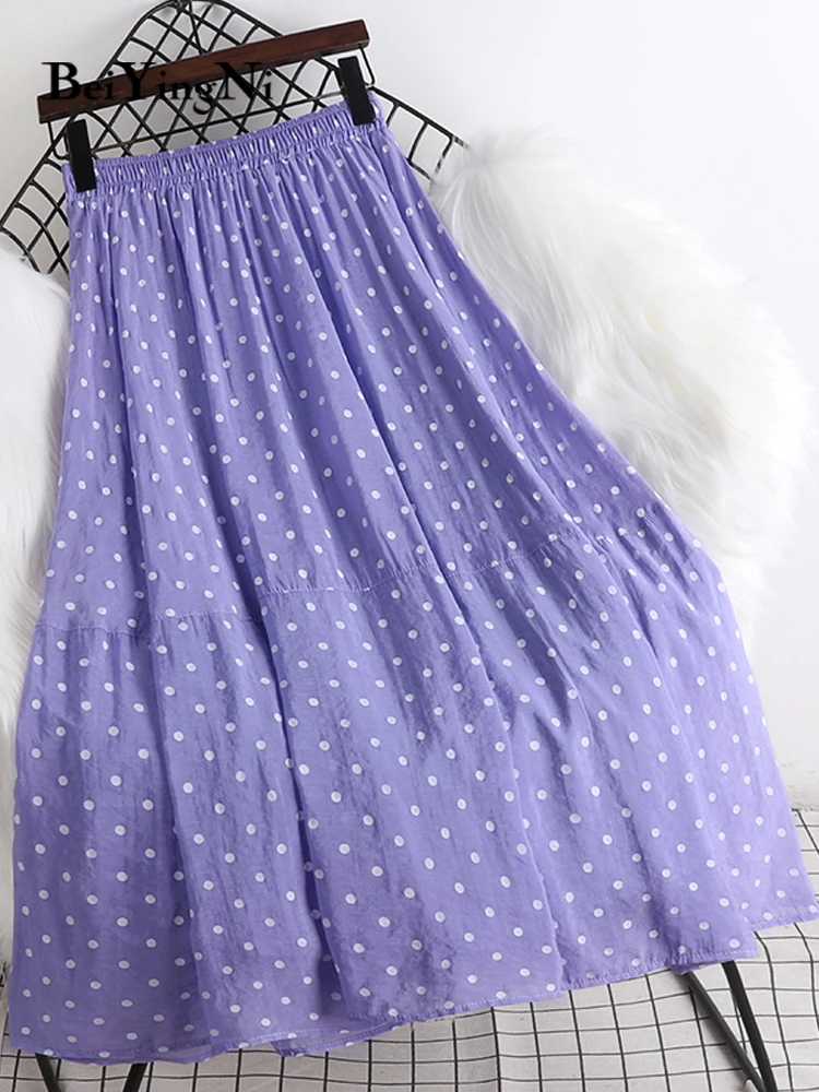 

Beiyingni 2022 Summer Skirt Women Polka Dot Printed Vintage High Waist A-line Skirts Patchwork Lining Casual Slim Faldas Jupes