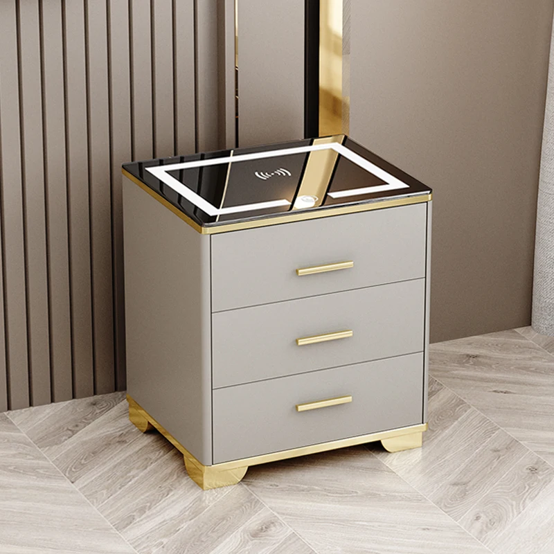 

Modern Simple Nightstands Solid Wood Multifunctional Low Smart Bedside Table With Wireless Charger Nachttisch Home Furniture