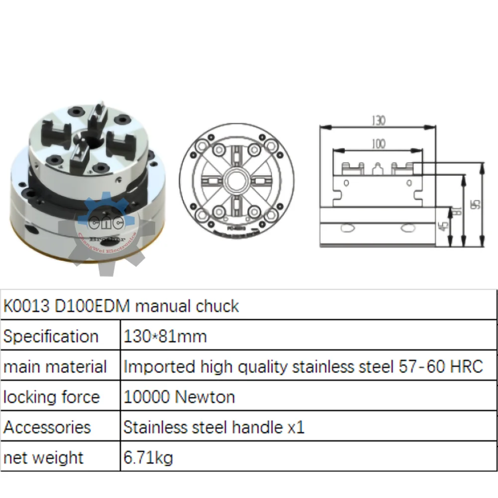 Фото Патрон для точной резьбы с ЧПУ, подходит для интерфейса EROWA/3R для электрода EDM Spark, зажим d56 мм, 3 головки, квадратный ручной патрон №3