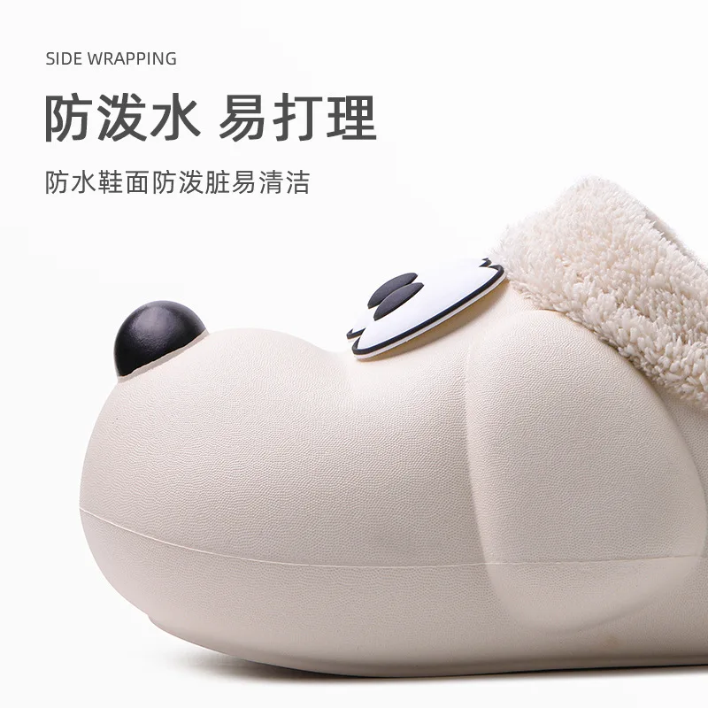 Women's Cute Puppy Slippers Winter Unisex Waterproof Slides Comfortable Warm Home Shoes Thick Bottom Non-Slip Fleece Slippers
