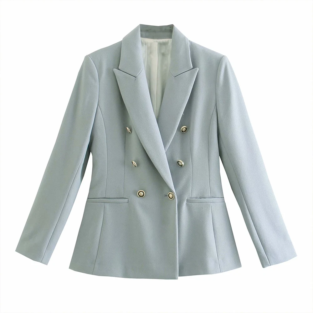 

Blazer Vintage manches longues et poches pour femme, vetement dexterieur Chic, Slim, Double boutonnage, nouvelle mode