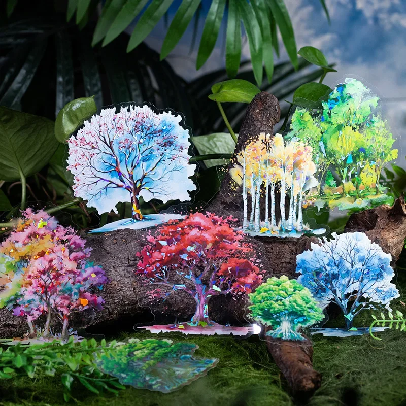 

10sheets Forest Trees Shell Light Stickers Scrapbooking Background Shaped Journal Collage Craft Calendar Diary Album PET Sticker