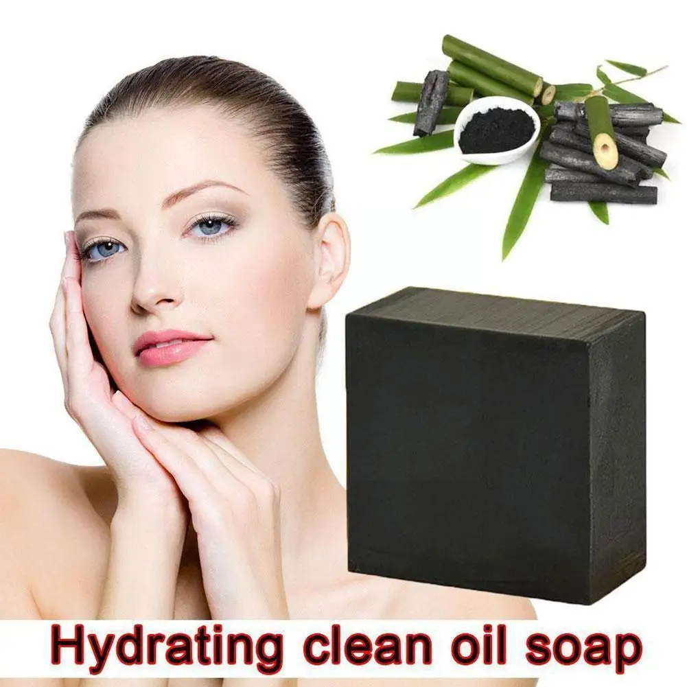 

Natural Herbal Essential Black Bamboo Charcoal Cleansing Soap Handmade Deep Oil Acne Remove Whitening Soap Skin J1k4