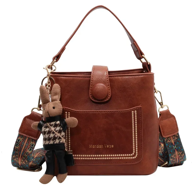 

Vintage Simple Small PU Leather Bucket Crossbody Bag for Women 2023 Designer Fashion Lady Luxury Black Shoulder Handbag