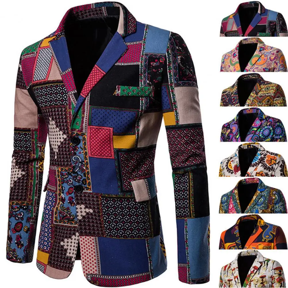 

Formal Blazer Temperament Men Blazer Printed Ethnic Style Lapel Blazer Popular Slim Lapel Suit Jacket Streetwear