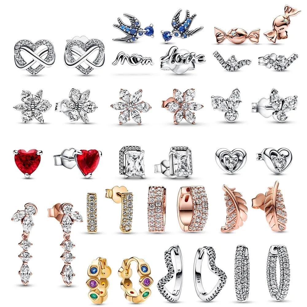 

925 Sterling Silver Earrings Infinity Mothers Day Gift Heart Earrings Love Sparkling Timeless Herbarium Cluster Stud Earrings
