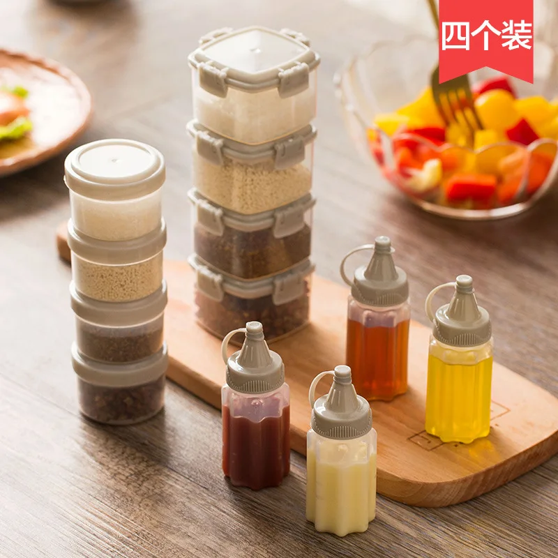 

4pcs Plastic Sauce Squeeze Bottle Mini Seasoning Box Salad Dressing Containers Outdoor Portable Barbecue Spice Jar Kitchen Tool
