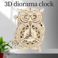 creative diy 3d owl clock wooden model building block kit for children adult toy gift owl clock handmade decompression assembly