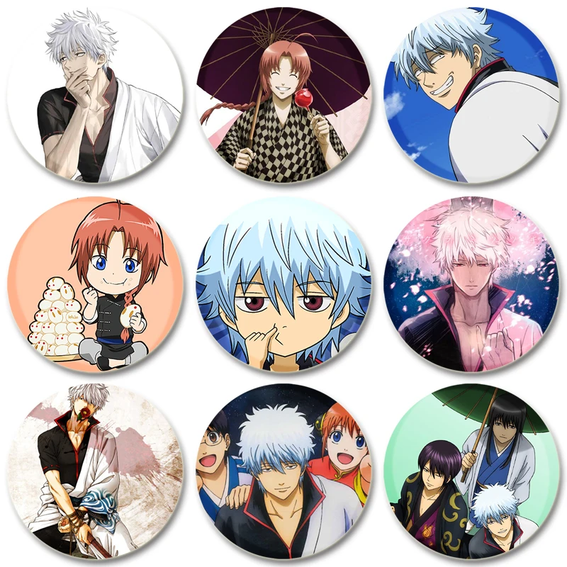 58/44/32 мм аниме Gintama ° круглые булавки значки с героями мультфильмов косплей ручной