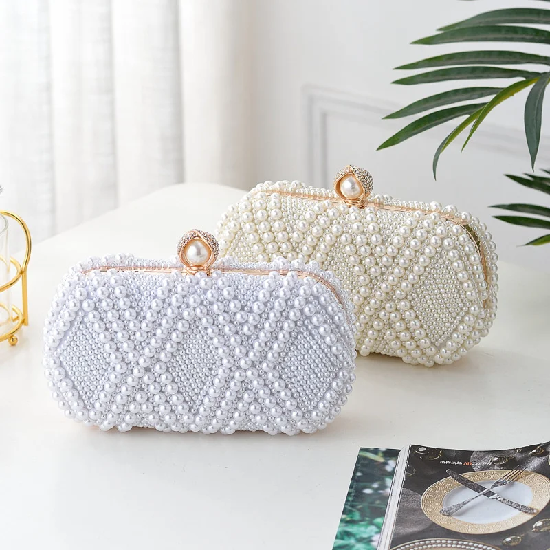 

Women Beading Evening Bags Party Pearl Diamonds New Design Handbags Shoulder Chain Handbags Day Clutch