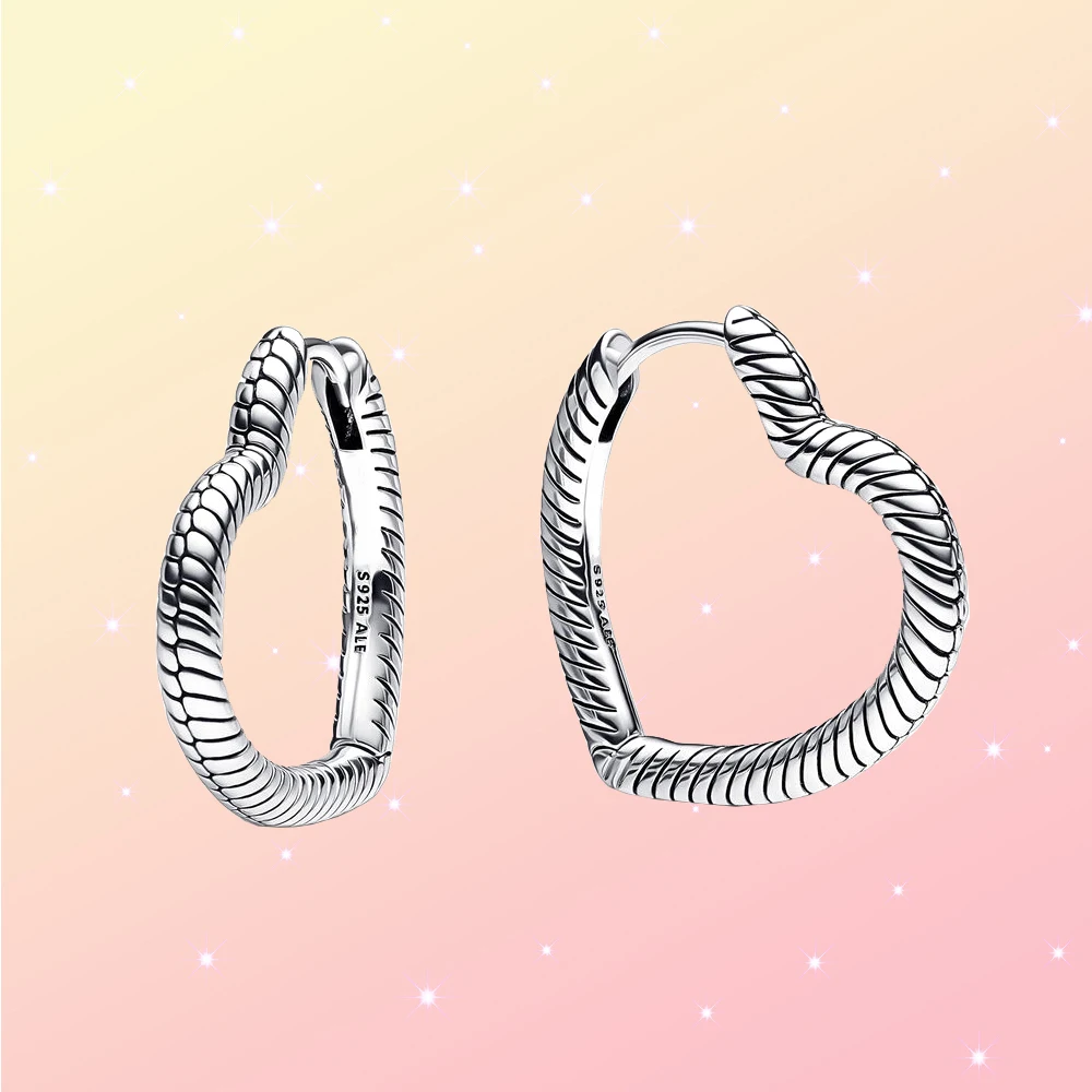 

Moments Heart Charm Hoop Earrings 925 Silver fit Pandora Romantic Birthday Jewelry for Woman Gorgeous Gift