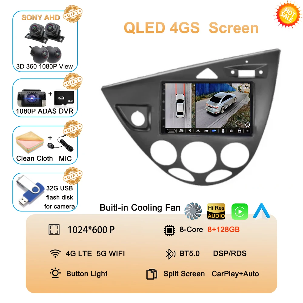 

7-дюймовый Android 15 для Ford Fiesta 1995-2001 Focus MK1 1998-2004 7-дюймовый мультимедийный автомобильный радиоприемник стерео Carplay авторадио головное устройство авто