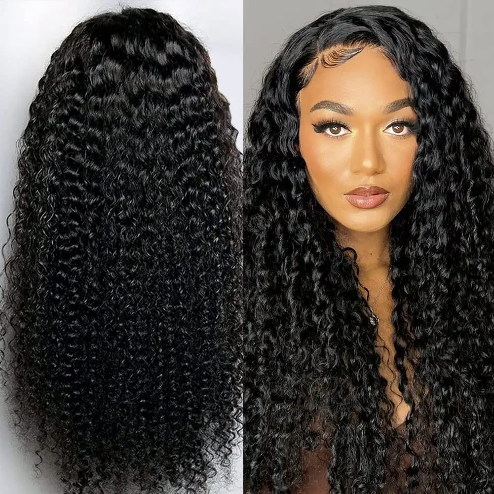 

Curly Wave 13x6 HD Lace Front Wig Kinky Curly Human Hair 150% Density Pre Plucked with Baby Hair Natural Hairline Natural Black