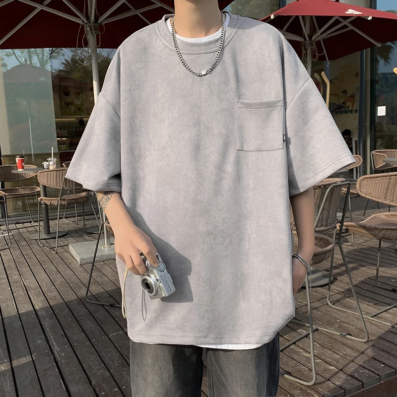 Американская замшевая футболка с короткими рукавами мужская японская мода