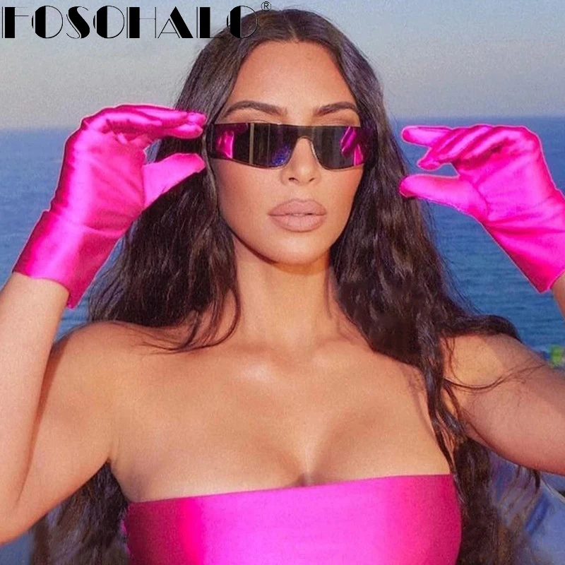 

Goggle Kardasha Rimless Sunglasses Women Once Piece Punk Sports Sun Glasses Men Mirror Shades UV400 Colorful Fashion Eyewear