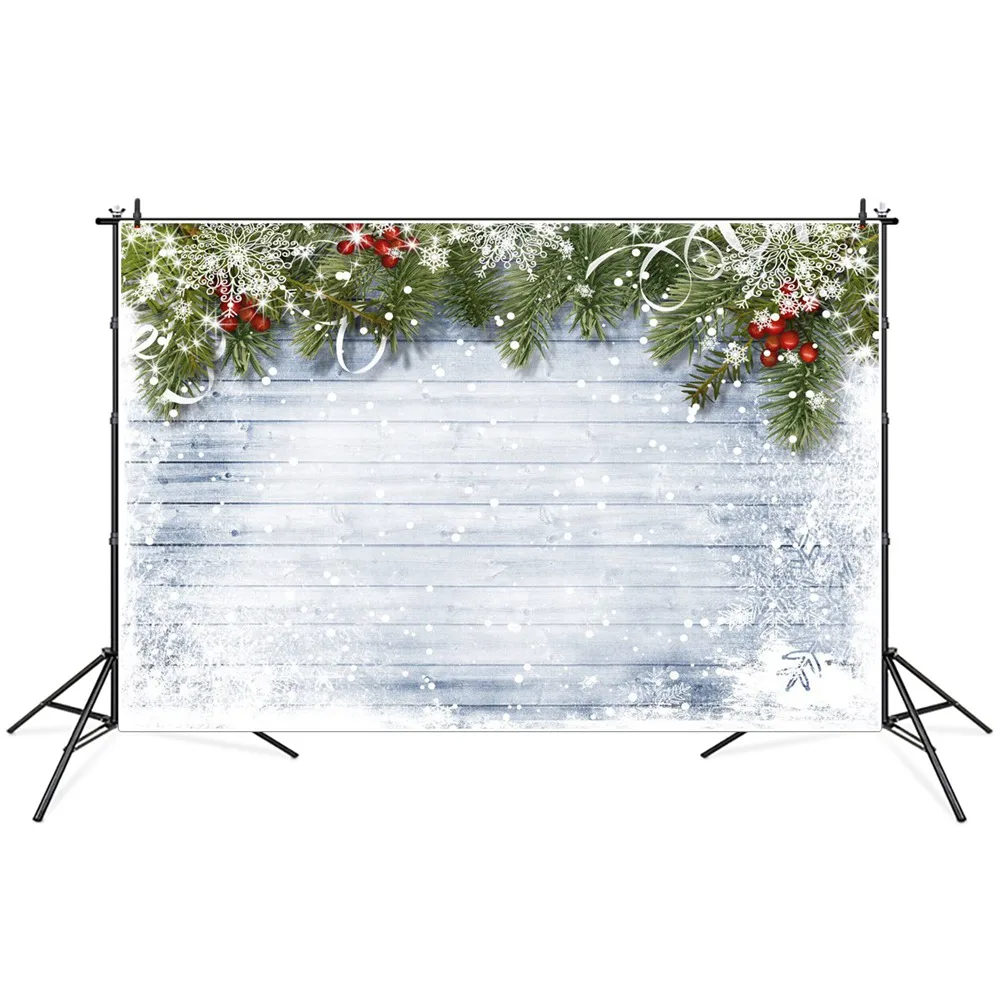 

Christmas Pine Holly Snowflake Wooden Plank Boards Photography Backgrounds Custom Baby Party Decoration Photo Booth Backdrops