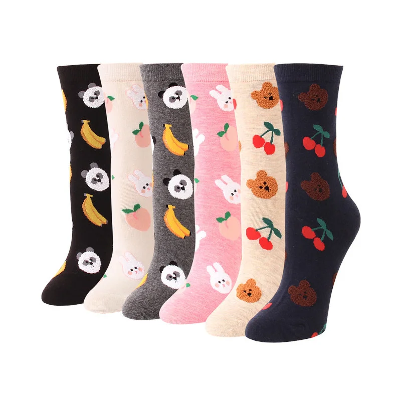 Colorful Women's Cartoon Cotton Socks 10 Pairs/Set Animal Pug Border Collie Patterned Female Ladies Korean Style Funny Tube Sock
