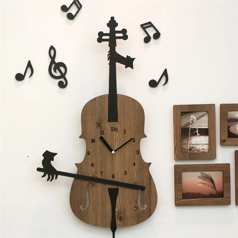 

1 шт., тихие часы с рисунком скрипки, искусственные деревянные подвесные часы для спальни, гостиной, детской комнаты, без батареи