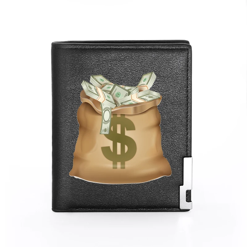 

Высококачественный большой кожаный кошелек с принтом долларов для мужчин и женщин, тонкий кошелек двойного сложения для кредитных карт/удо...