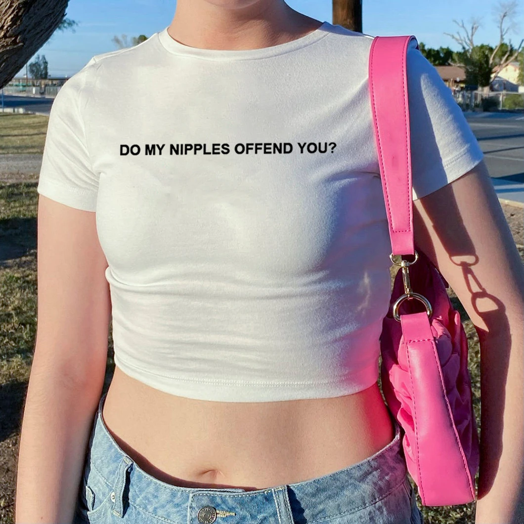 Do My Nipples Offend You Women's Crop Tops Feminism Tumblr Clothes Feminism Crop Shirt Lady Girls Summer Slim Fit Baby Tee