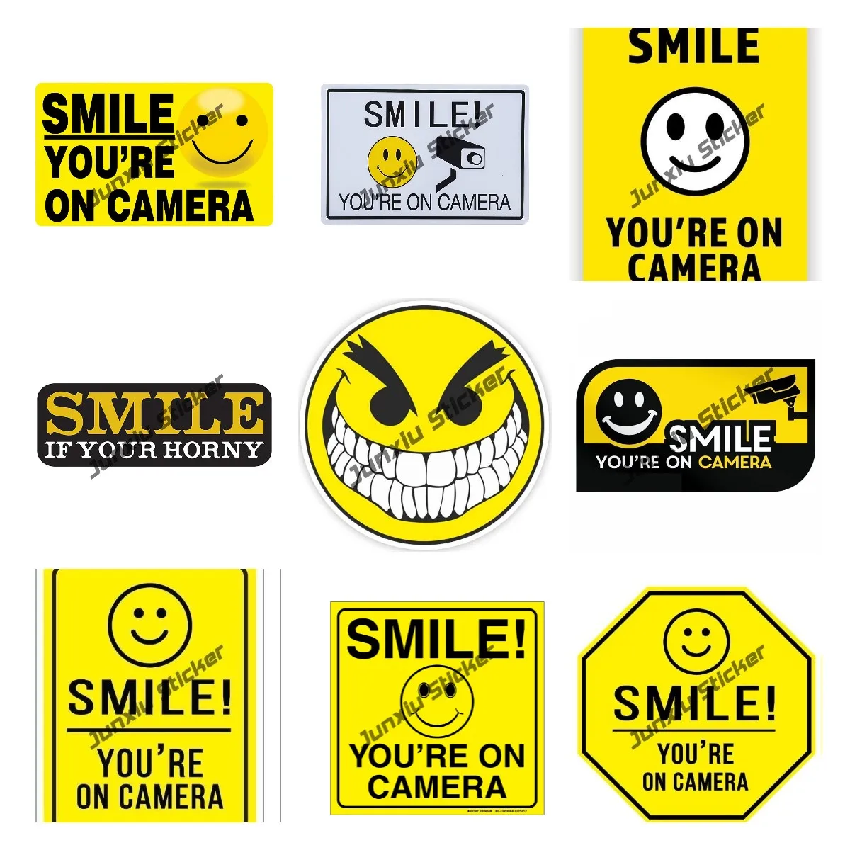 

Creative Stickers SMILE YOU'RE ON CAMERA Stickers Video Alarm Security System Reflective Decal Warning Car Accessories KK13cm