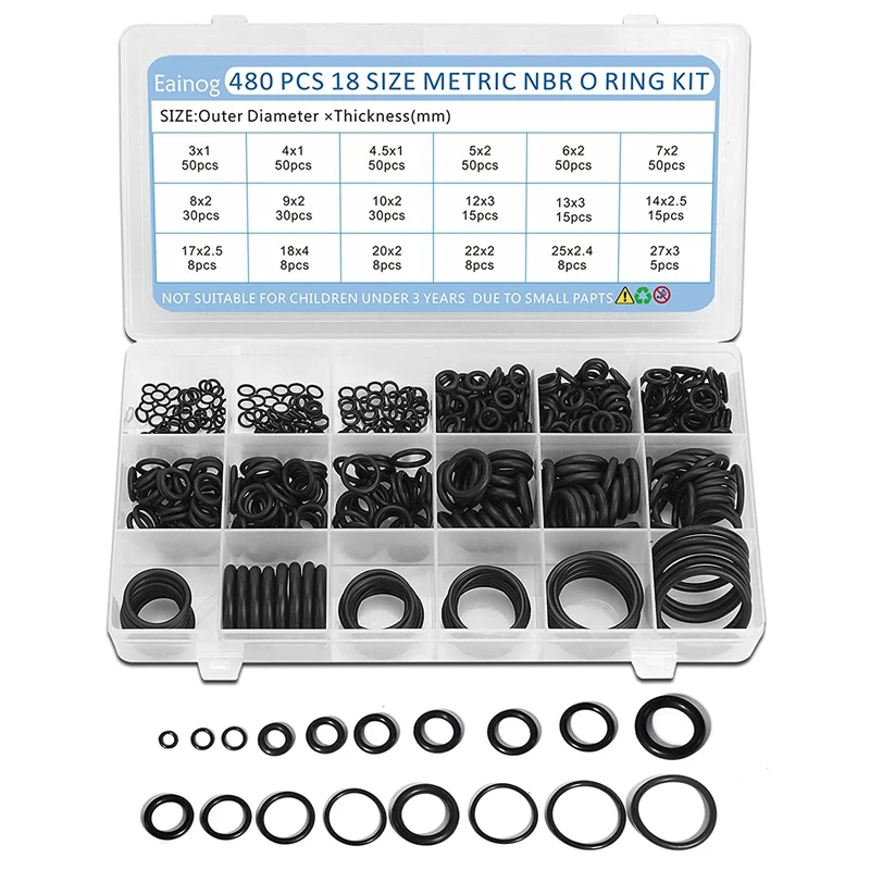 

480 PCS O Ring Assortment Kit 18 Metric Sizes Tiny Set Black Rubber Material Suitable Repair For Assorted Faucet