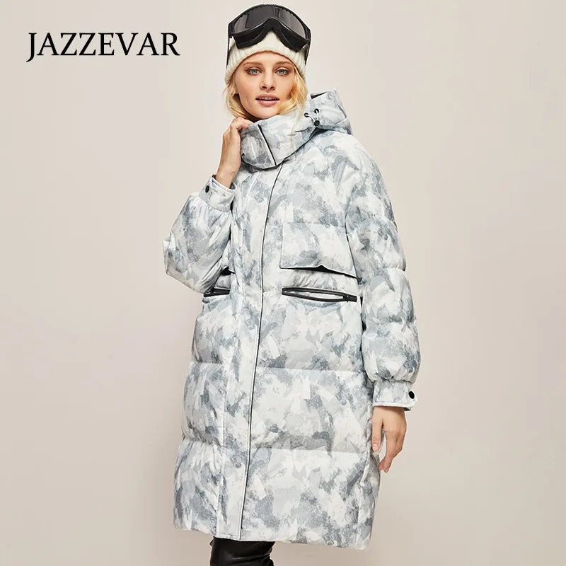 JAZZEVAR 2022 Mid-long Down Jacket Women Winter New Camouflage Thickened Loose Korean Version of The Extreme Cold Coat