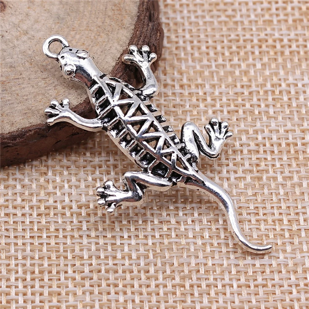 

50pcs 50x26mm Animal Gecko Lizard Pendant Charms Wholesale Antique Silver Color Lizard Pendants Charm Gecko