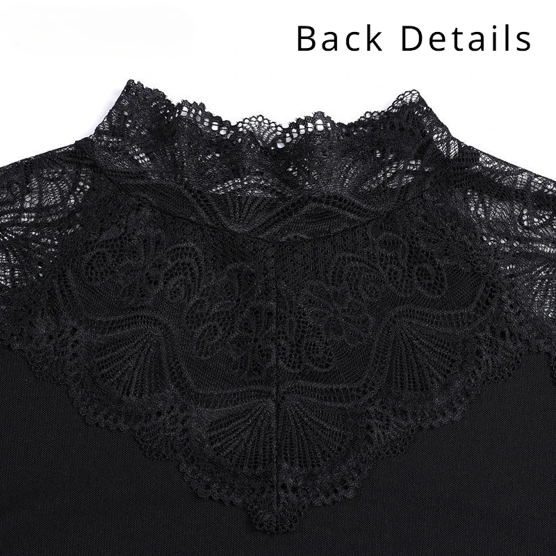 Мягкая и утепленная кружевная нижняя рубашка водолазка с длинным рукавом