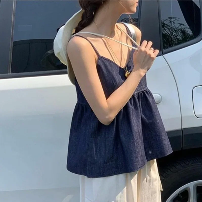 Женский винтажный топ с открытой спиной голубой плиссированный ковбойский Топ