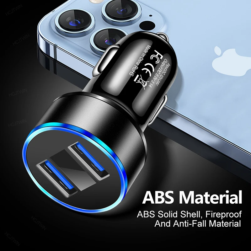 Фото Автомобильное зарядное устройство с двумя USB-портами, LED-дисплеем, выходом 3.1A, адаптер из ABS-пластика, защита от низких температур, для планшетов, смартфонов, iPhone 17, 16 Pro №3