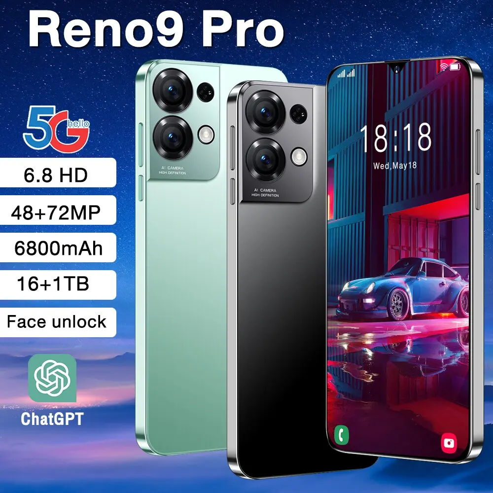 

Global Version Reno9 Pro Smartphone 5G Android 6.8inch HD Full Screen 16GB+1TB Mobile Phones Dual SIM Cards Cell Phone Brand New