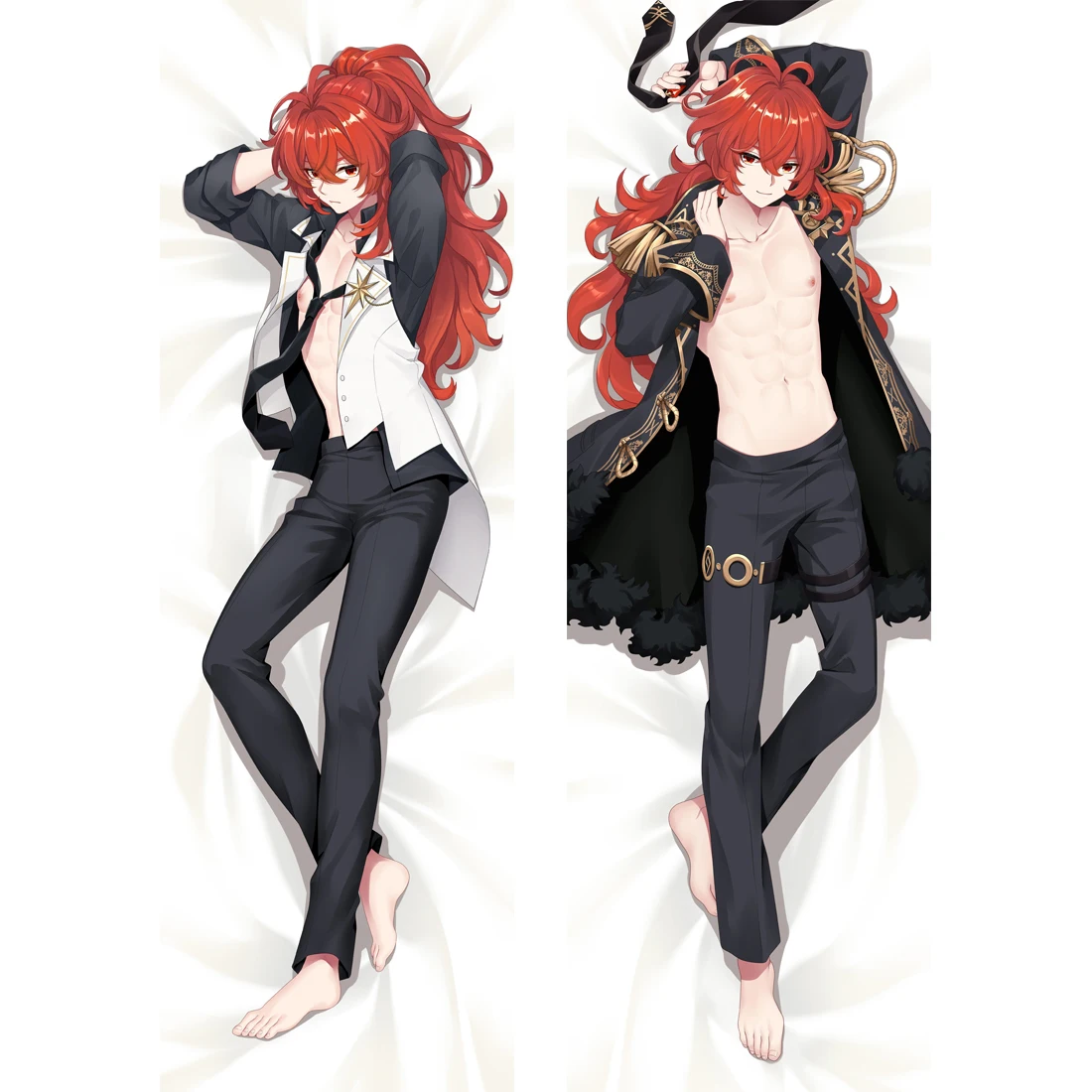 

Genshin Impact Pillow Case Diluc Cosplay Hugging Body Cover Home Bedding Anime Dakimakura case Peach Skin