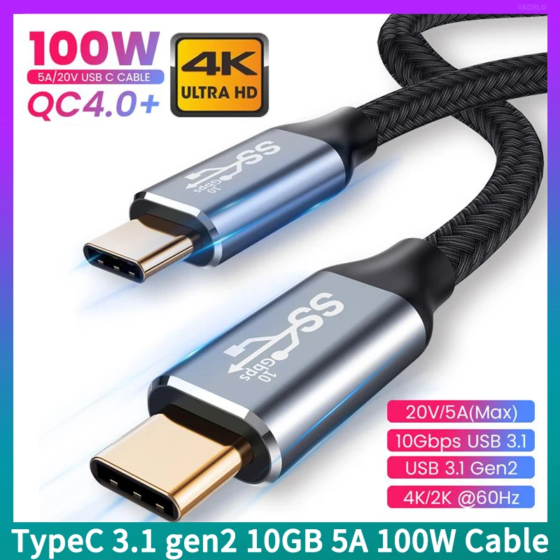 5А 100 Вт USB3.1 Gen2 10 Гб кабель для быстрой зарядки данных Type-C3.1 PD TypeC для Type-C 10 Гбит/с высокоскоростной передачи e-маркер чип 4K HD