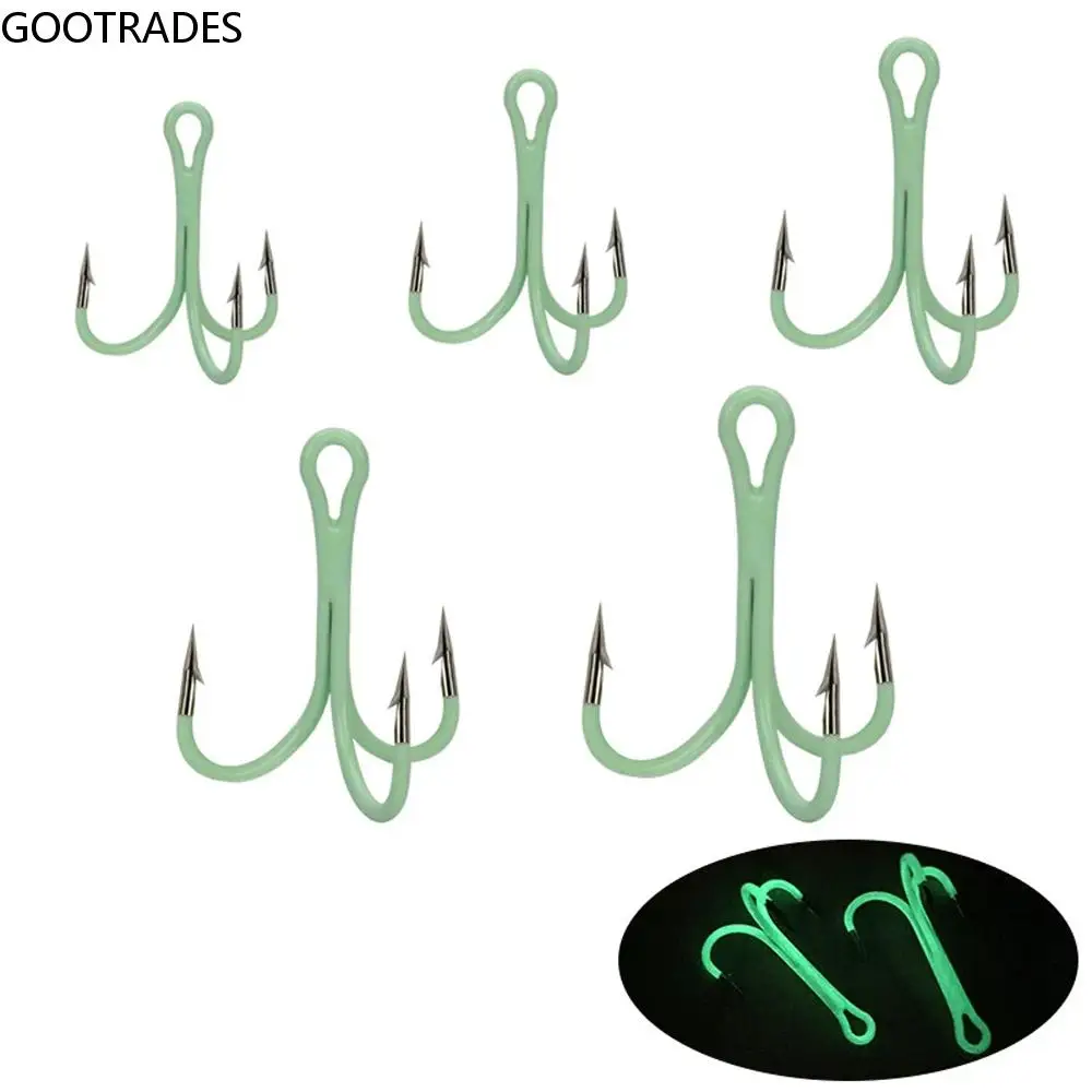 

10 PCS/Lot Luminous Fishing Hooks High Carbon Steel Sharpened Treble Hooks 2# 4# 6# 8# 10#