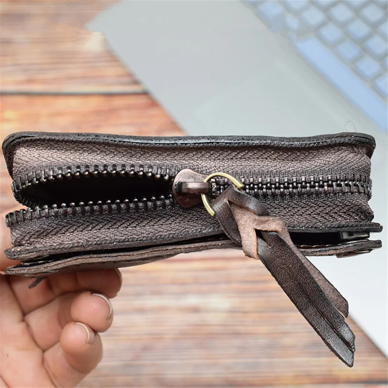 Simple vintage organizer genuine leather men women key case fashion natural first layer cowhide car driving license coin purse