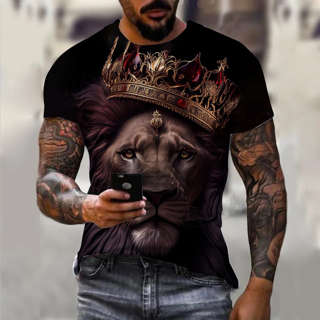 

Summer Men's Vintage T shirt Lion Graphics 3D Print Fashion Tiger Short Sleeve Men's Clothing Oversized Wolf t-shirts Streetwear