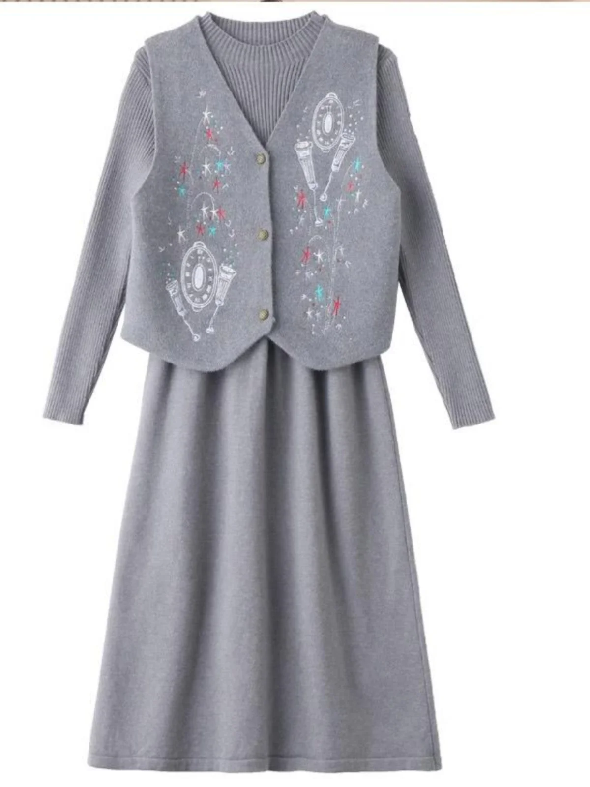 Вязаное платье жилет комплект из двух предметов женский 2024 осень и зима новый