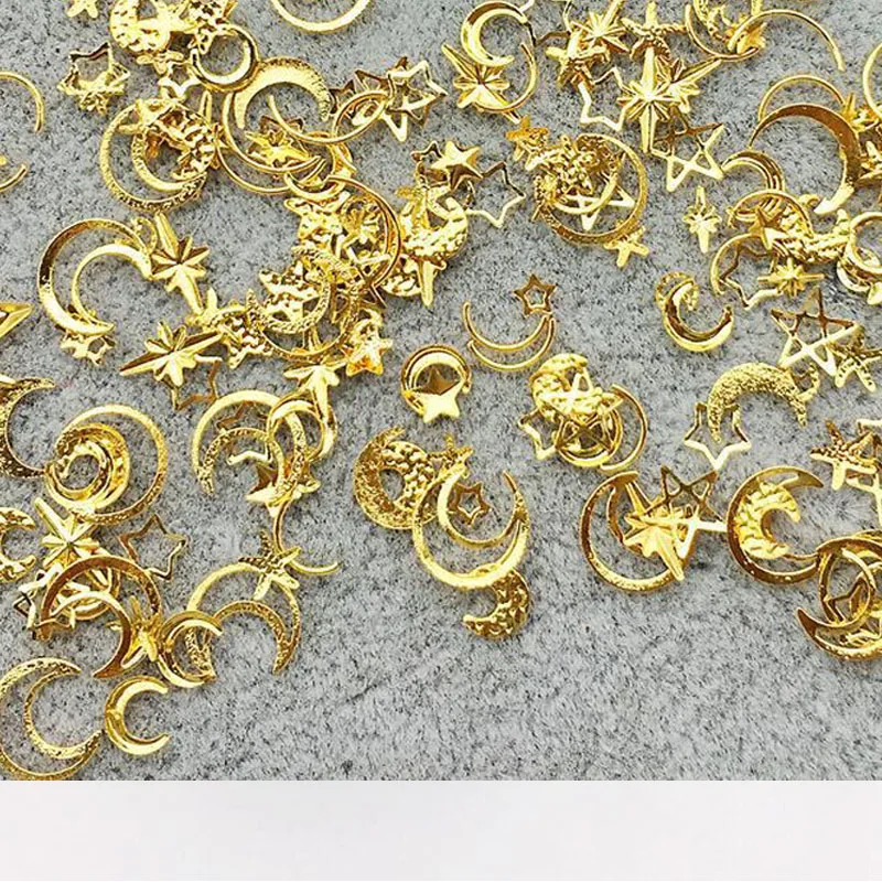 Луна Звезда смешанные металлические ногти блестки шармы 3D ногтей арт кусочек