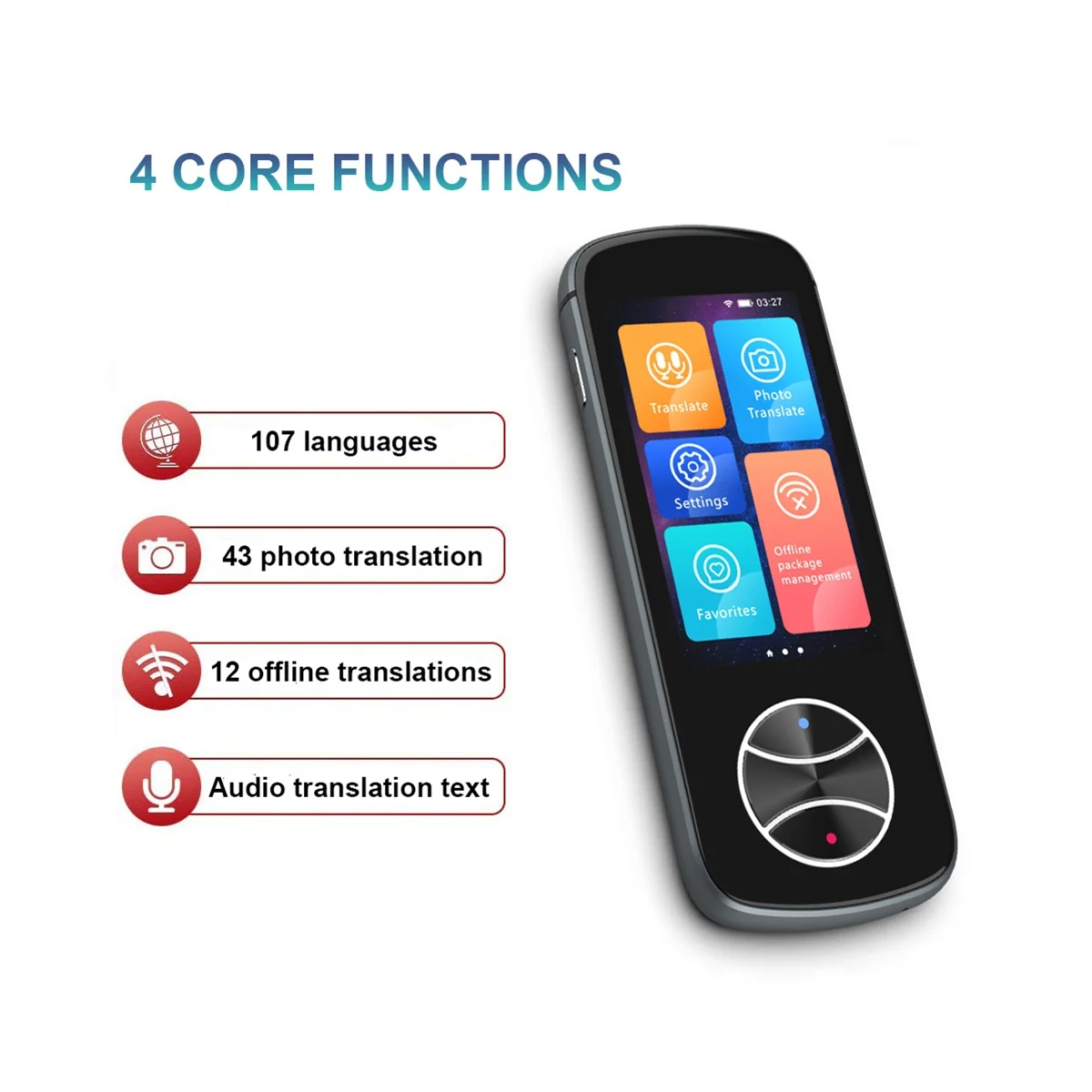 

Портативный переводчик языков V10, 127 языков, двусторонний, в режиме реального времени, Wi-Fi/автономная запись/Фото (черный)