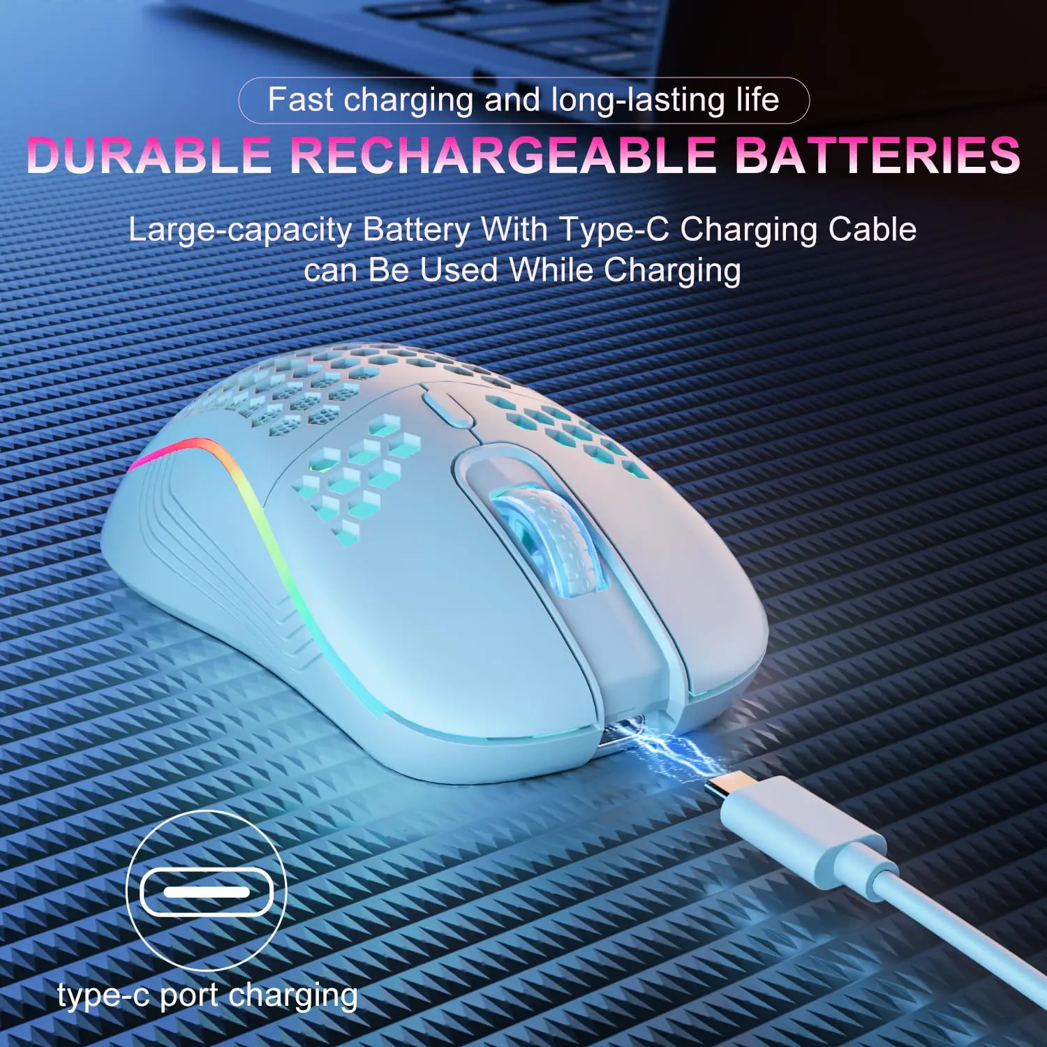 2.4G Wireless Gaming Mouse RGB Lighting Charging with Adjustable DPI Ergonomic Honeycomb Design for Desktop Laptop