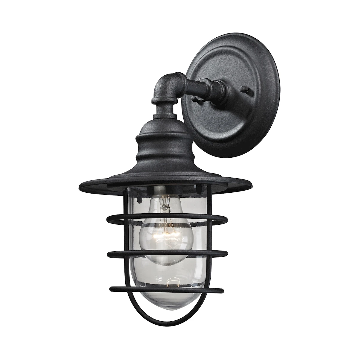 

7" 1-Light Transitional Glass Outdoor Wall Lamp in Black