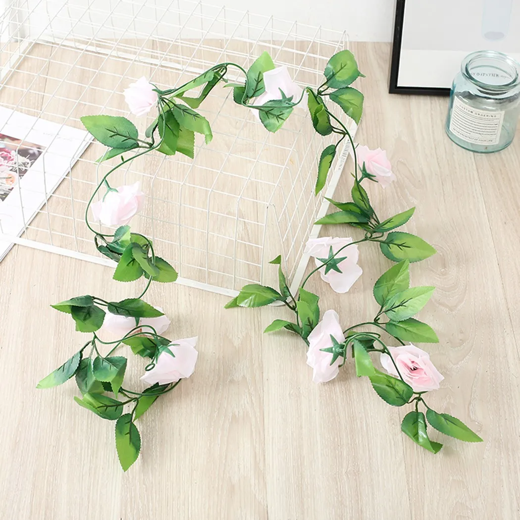 

1Pc Artificial Rose Garland Hanging Garland 9 Flowers 8Ft Silk 240cm Rattan Length Home Dector For Wedding Party Home Garden