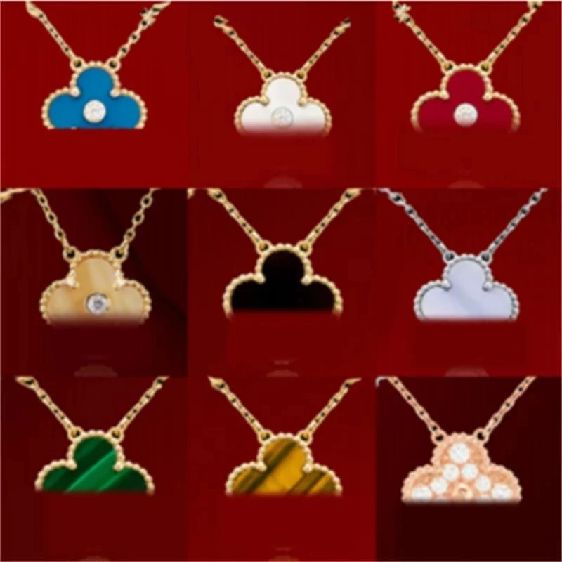 

va High Quality Sterling Silver 925 Ladies Classic Luxury Necklace Inlaid Flower Mother Of Pearl Pendant 1:1 Gift