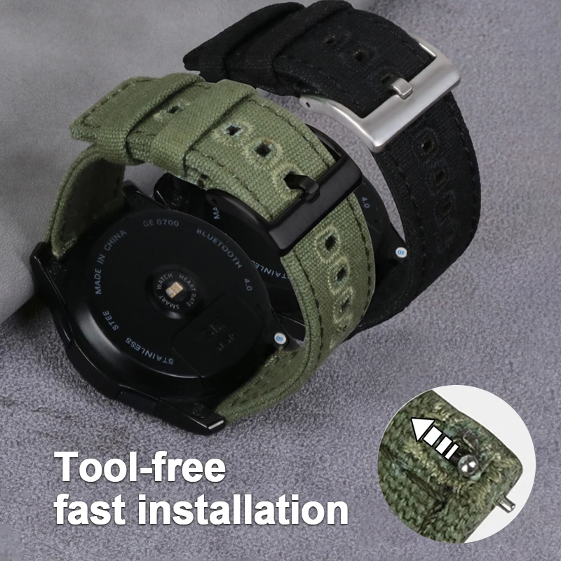 Tool-free 18mm 20mm 22mm Quality Canvas Replacement Band for Samsung Galaxy Watch3 45mm 41mm S3 Huawei Watch GT 2 Amazfit BIP