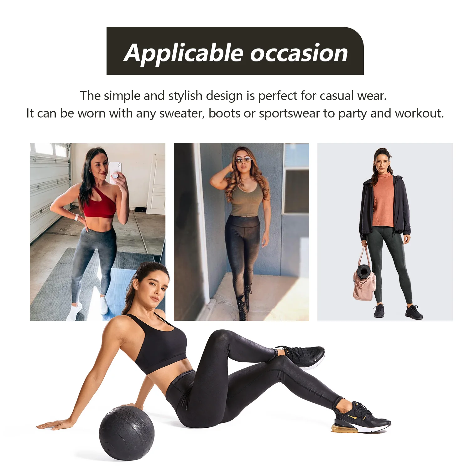 CRZ YOGA US Overseas Warehouse Women's High Waisted Faux Leather Legging Stretchy Pants Lightweight Workout Tights -28 Inches