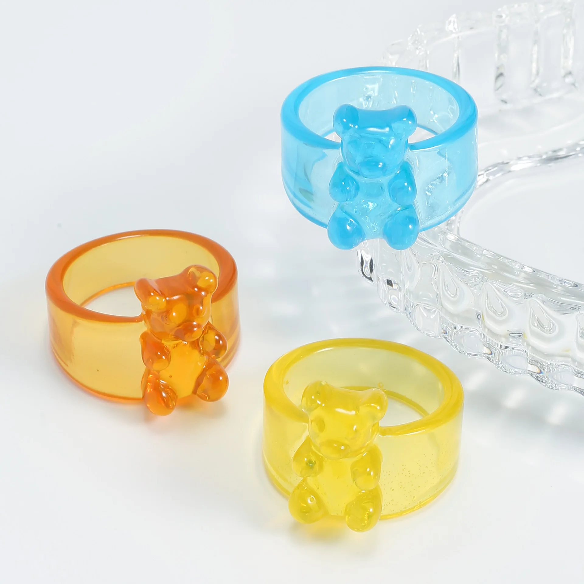 New Ring Rings for Women Girls Summer Cartoon Bear Resin Transparent Charm Fashion Korean Jewelry Party Accessories 2022 Gifts |
