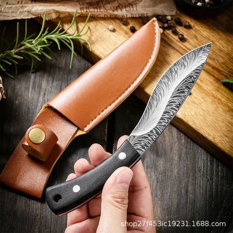 

2023new Damascus Dog Leg Knife Mongolian Hand Meat Knife High hardness Outdoor Camping Nepalese Scimitar Feather Knife Wholesale