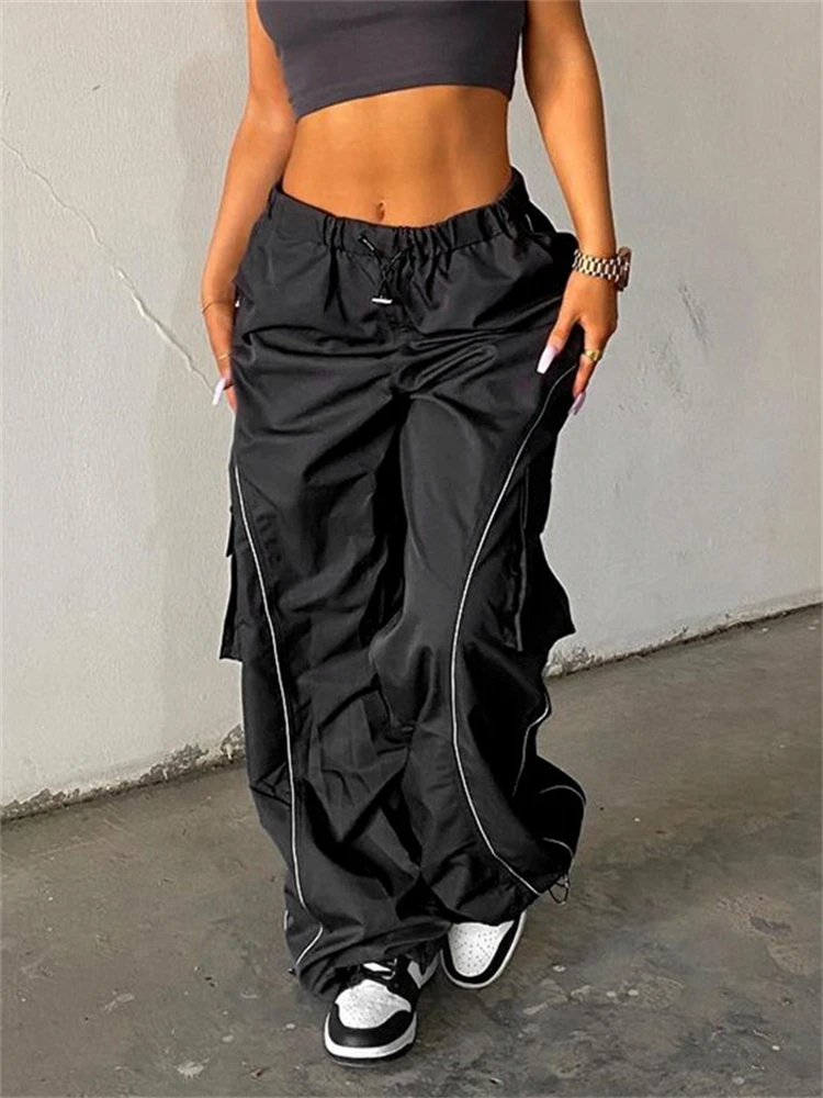 

Y2k Sports Street Style Baggy Pants Women Solid Wide Leg Joggers Casual Trousers Female Elastic Waist Loose Fashion Sweatpants