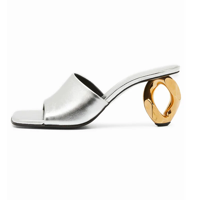 

Женские шлепанцы с открытым носком, на высоком каблуке